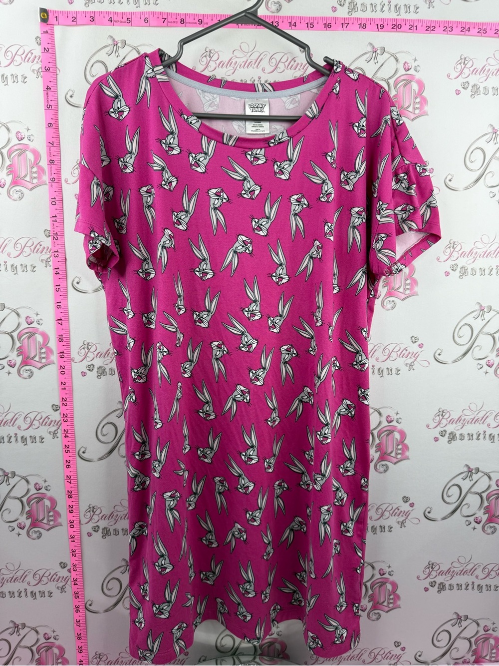 LOONEY TUNES bugs bunny Bright Pink Bunny Print Short Sleep Tee - Pajama Dress